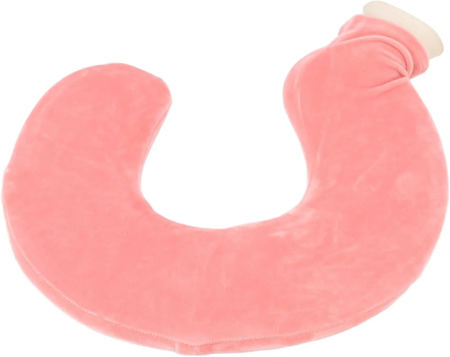 U Shaped Hot Water Bottle Warm Neck Soft Rubber Hot Water Bag with Detachable Cloth Cover (Flesh Red)