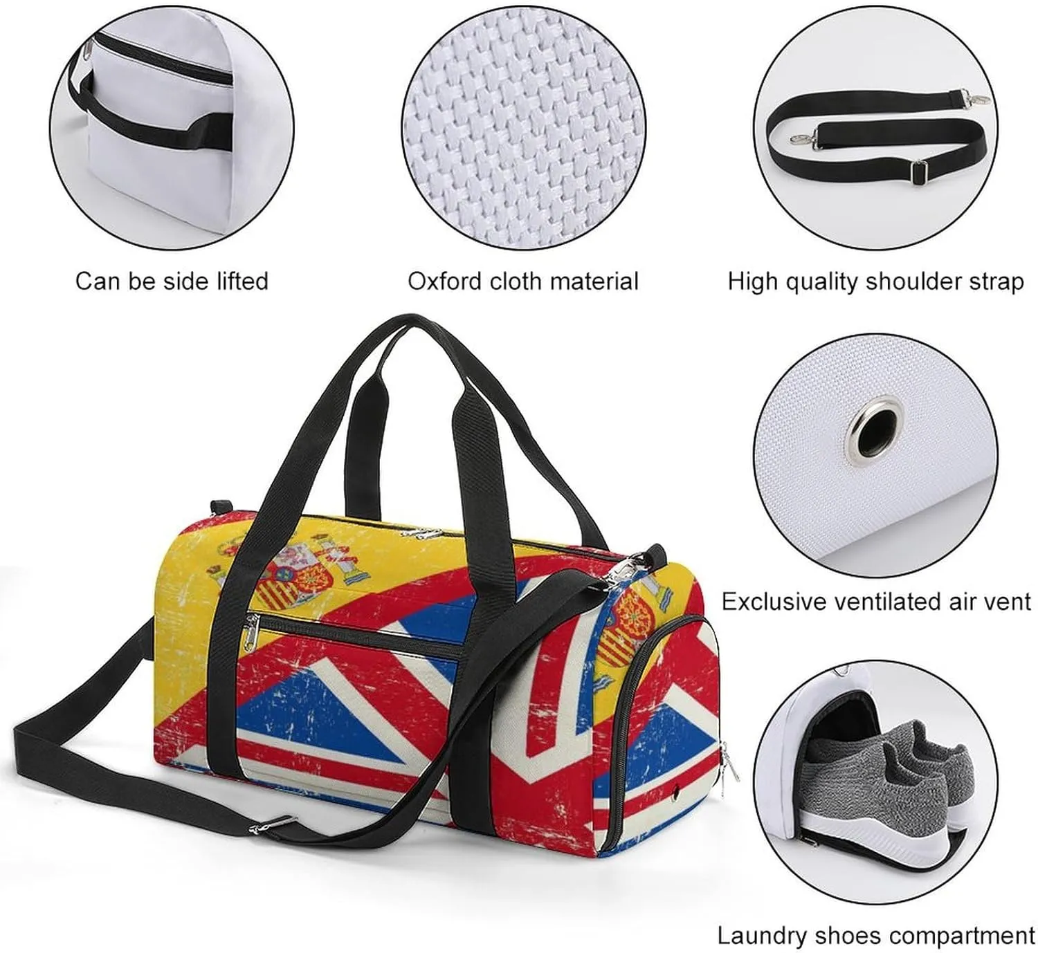 UK And Spanish Flag Gym Bag-Workout Organizer with Water Resistant Compartments for Gym Lovers, style-13-1