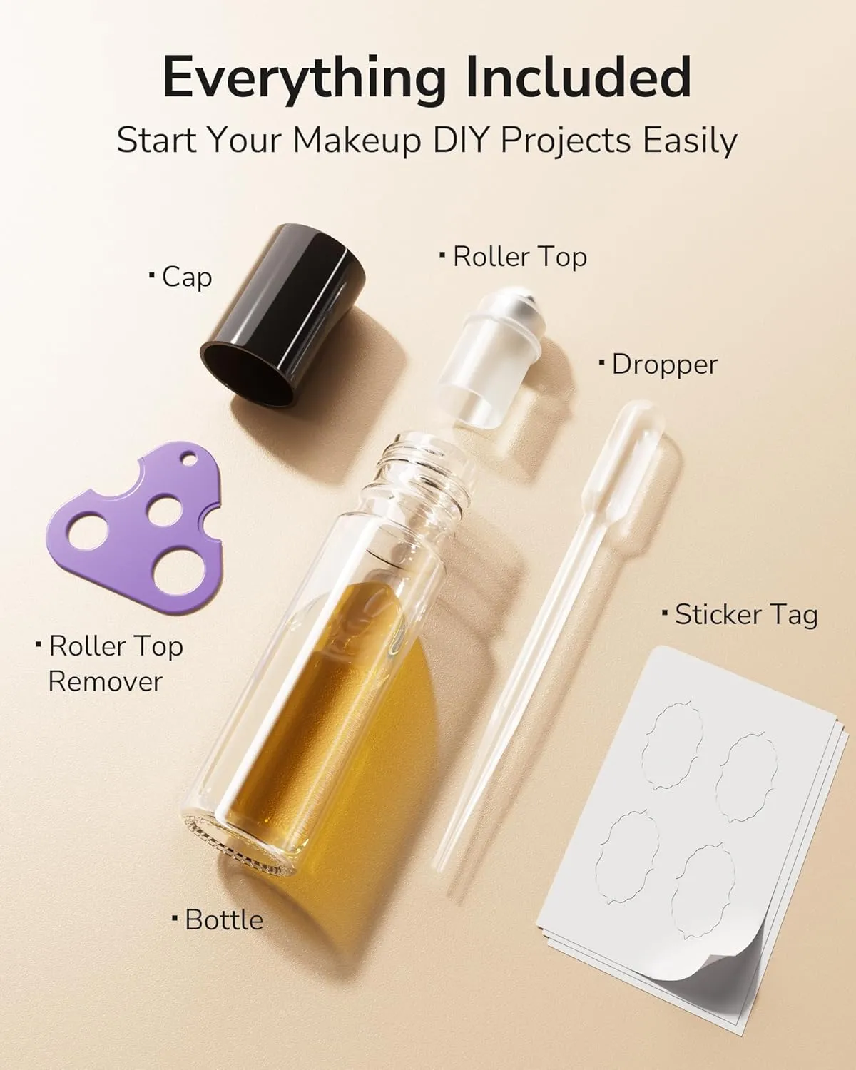 ULG 24-Pack Essential Oil Roller Bottles 10ml, Empty Bottles with Stainless Steel Roller Balls and Waterproof Labels, Clear Roller Balls For Essential Oils