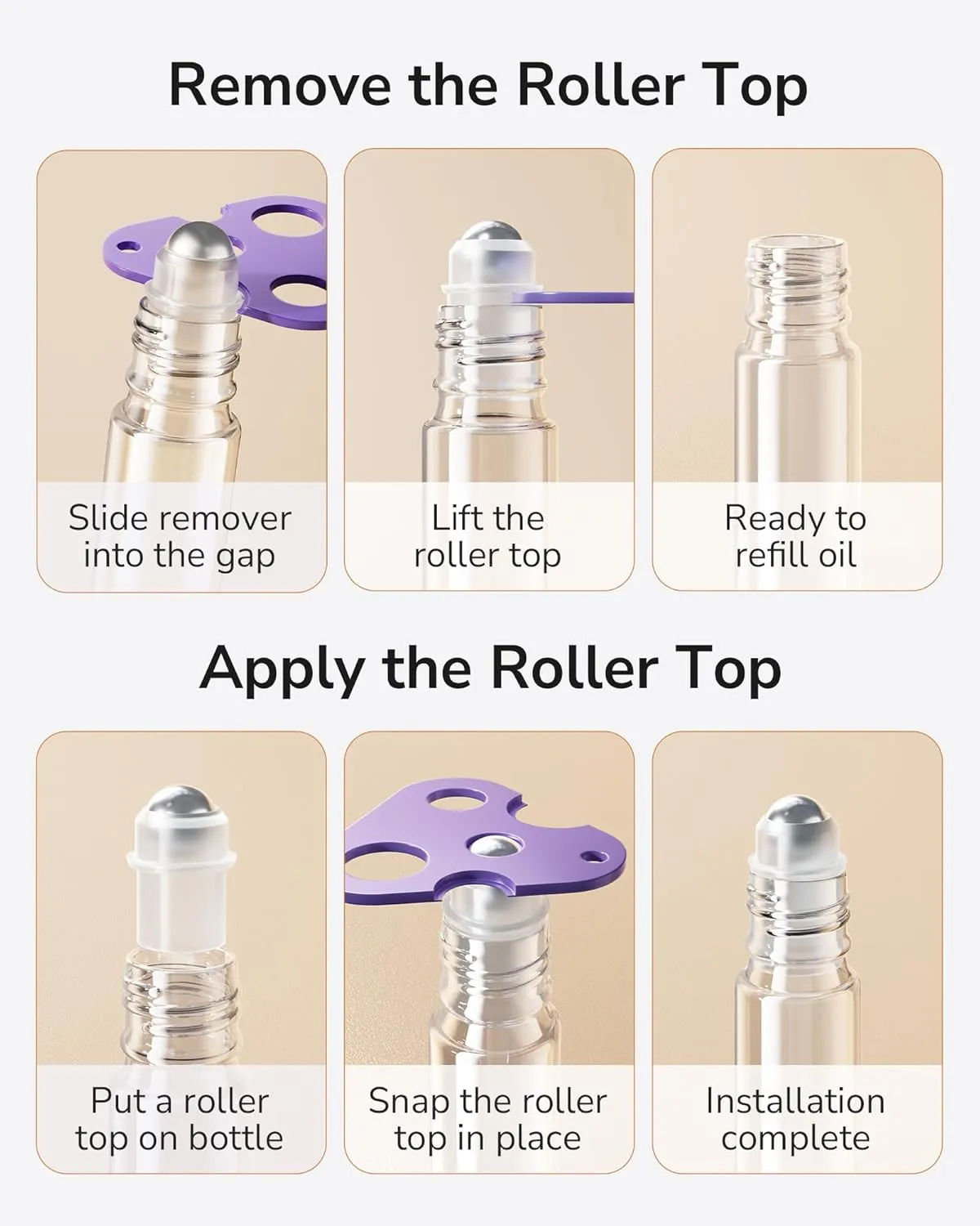 ULG 24-Pack Essential Oil Roller Bottles 10ml, Empty Bottles with Stainless Steel Roller Balls and Waterproof Labels, Clear Roller Balls For Essential Oils