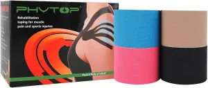 Uncut Kinesiology Tape Bulk 4 Rolls Sports Tape for Muscle (Pink, Blue, Black, Beige), K Tape for Physio Therapy and Knee Support