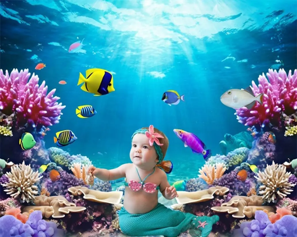 Under The Sea Backdrop 10x8ft Ocean Backdrop Underwater World Deep Sea Sunlight Tropical Fish Aquarium Photography Background Birthday Ocean Theme Party Decorations Photo Props