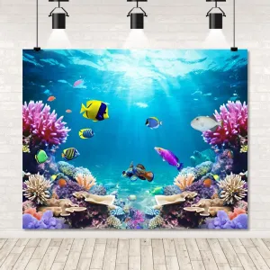 Under The Sea Backdrop 10x8ft Ocean Backdrop Underwater World Deep Sea Sunlight Tropical Fish Aquarium Photography Background Birthday Ocean Theme Party Decorations Photo Props