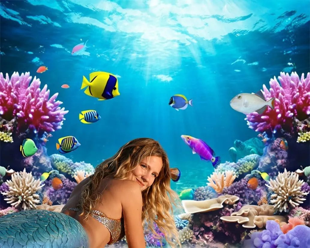 Under The Sea Backdrop 10x8ft Ocean Backdrop Underwater World Deep Sea Sunlight Tropical Fish Aquarium Photography Background Birthday Ocean Theme Party Decorations Photo Props