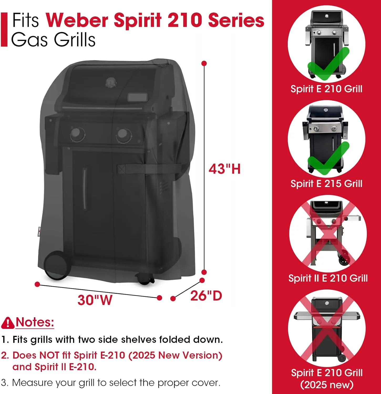 Unicook 30 Inch Grill Cover for Weber Spirit 210 Grills, Heavy Duty Waterproof 2 Burner Small BBQ Cover, Fade Resistant Barbecue Covering, Compared to Weber 7105, NOT Fit for Spirit II E-210