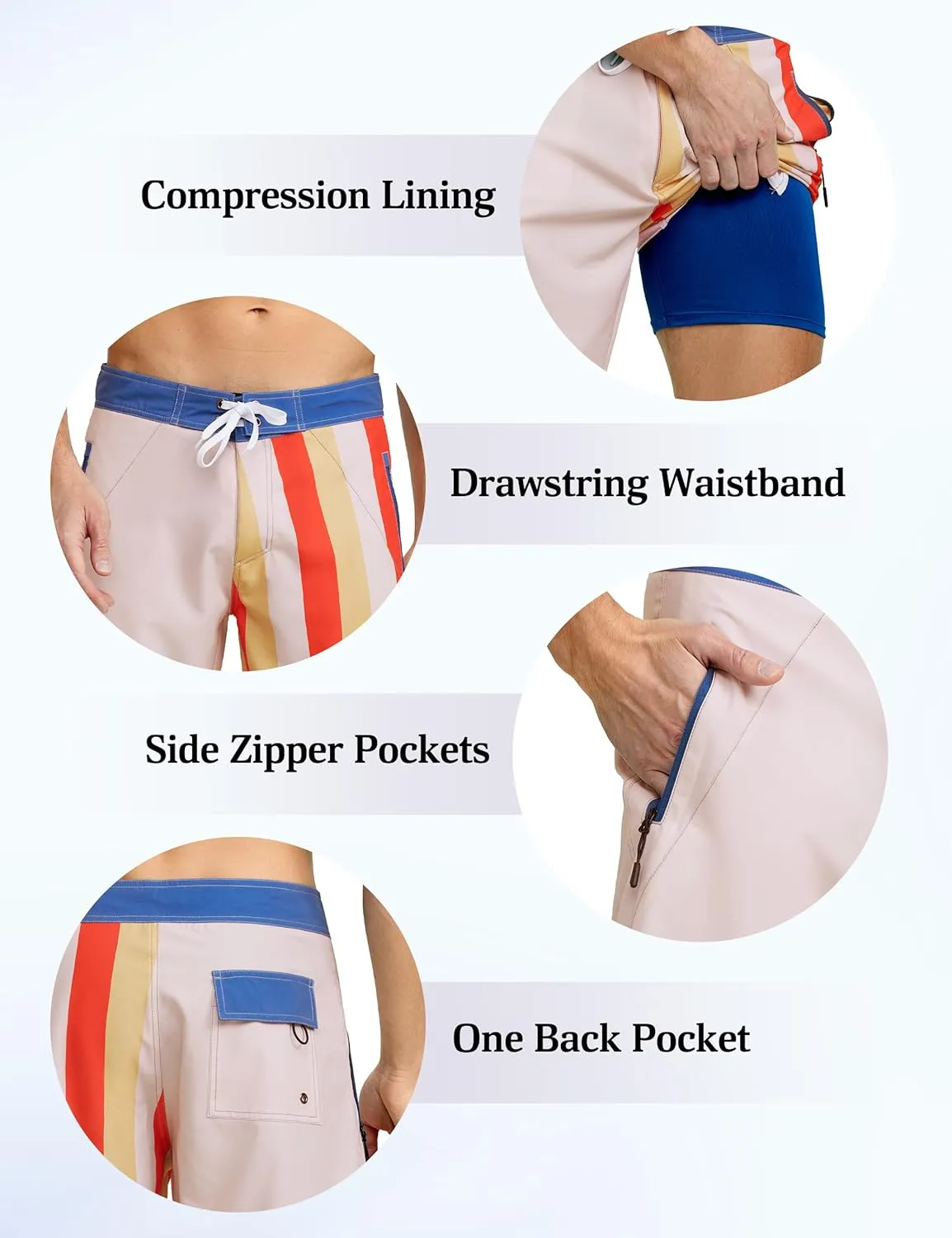 unitop Mens Swim Trunks with Compression Liner Bathing Suit 9" Surfing Summer Board Shorts with Pocket