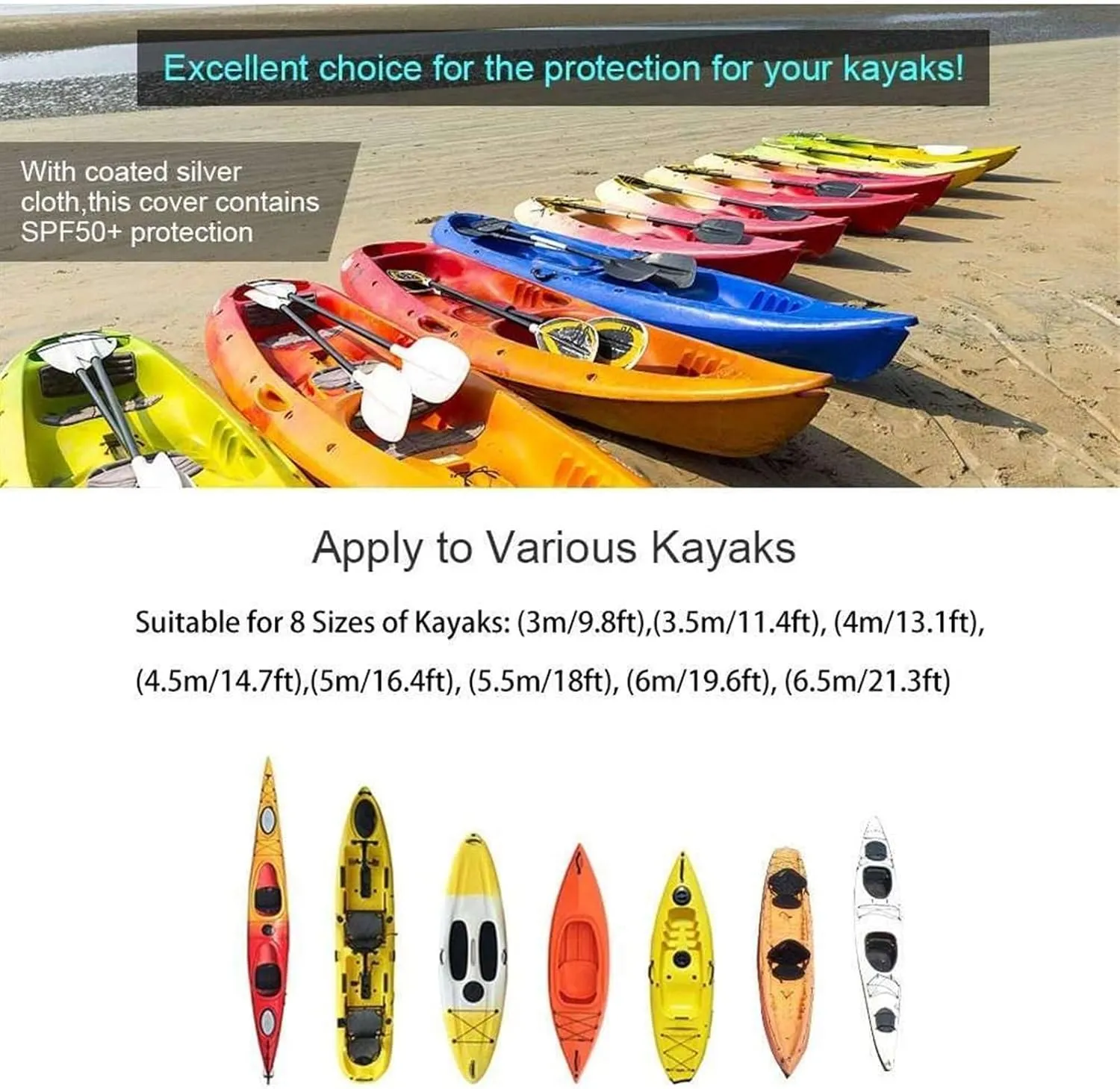 Universal Kayaks Cover Canoe Boat Waterproof UV Resistant Dust-Proof Storage Cover Kayaks Boat Canoe Cover(6.5m)