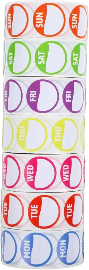 Uonlytech Roll Pack Weekday Sticker Labels Adhesive Sticky Date Tags for Restaurant Boutique Bakery