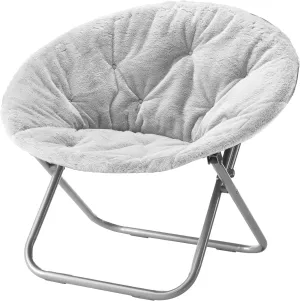 Urban Lifestyle Faux Fur Saucer Chair – 29"x32"x22" Folding Accent Chair for Teens & Adults, Soft Plush Seat, Lightweight & Comfortable – Grey