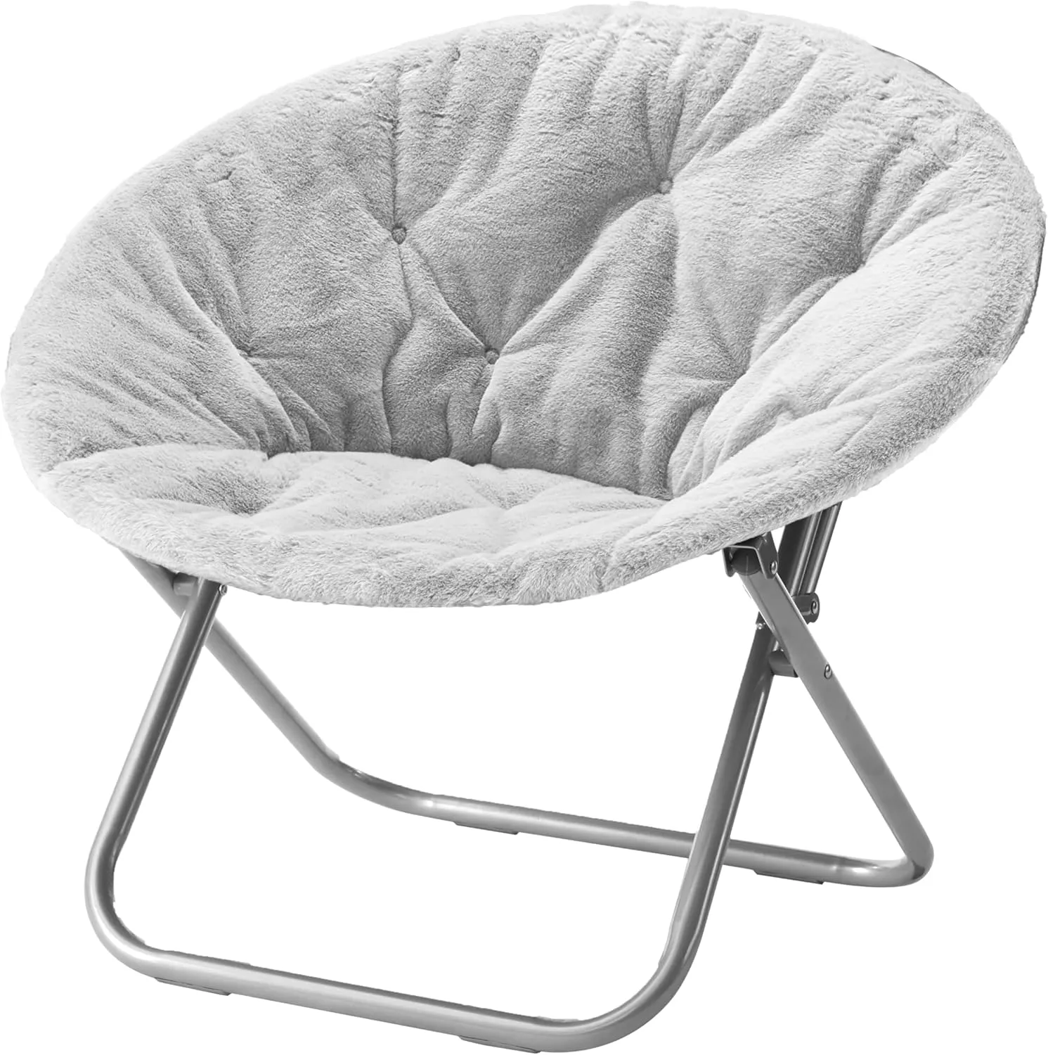 Urban Lifestyle Faux Fur Saucer Chair – 29"x32"x22" Folding Accent Chair for Teens & Adults, Soft Plush Seat, Lightweight & Comfortable – Grey