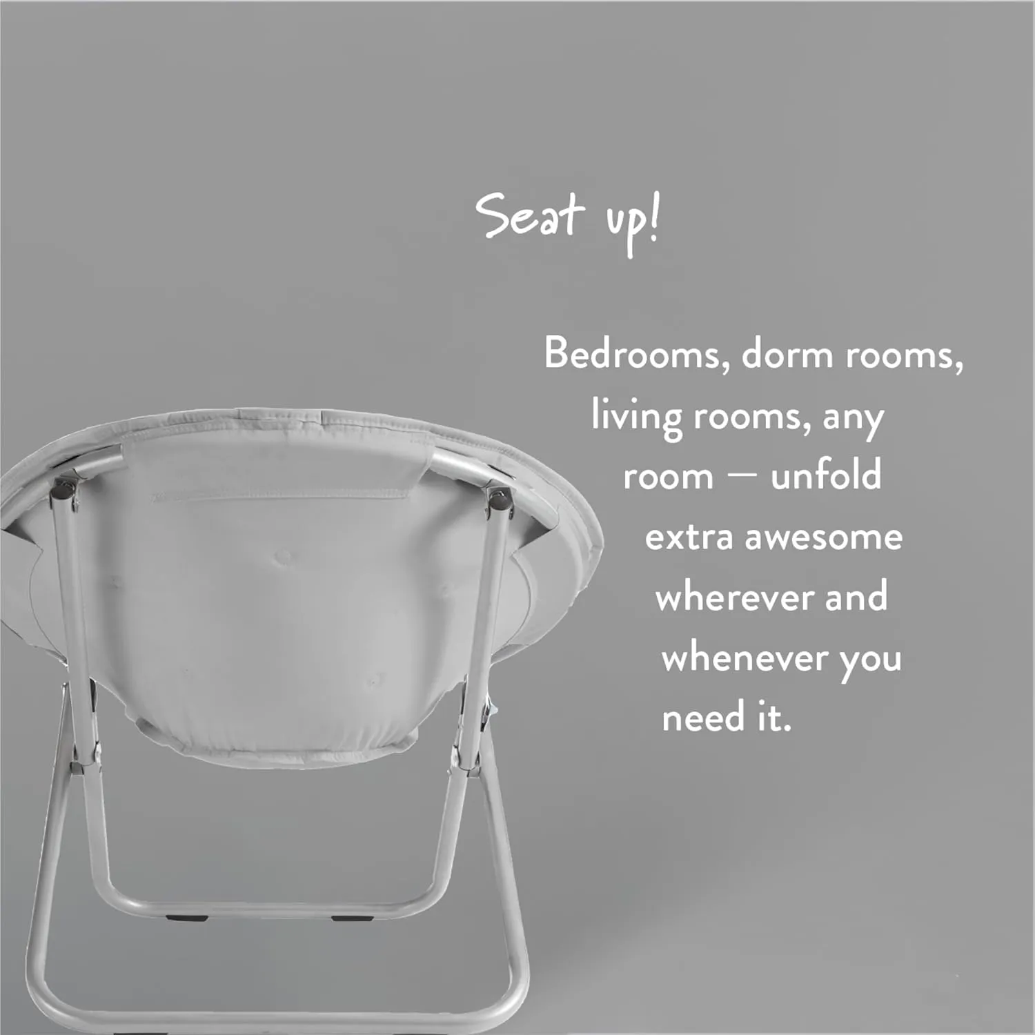 Urban Lifestyle Faux Fur Saucer Chair – 29"x32"x22" Folding Accent Chair for Teens & Adults, Soft Plush Seat, Lightweight & Comfortable – Grey