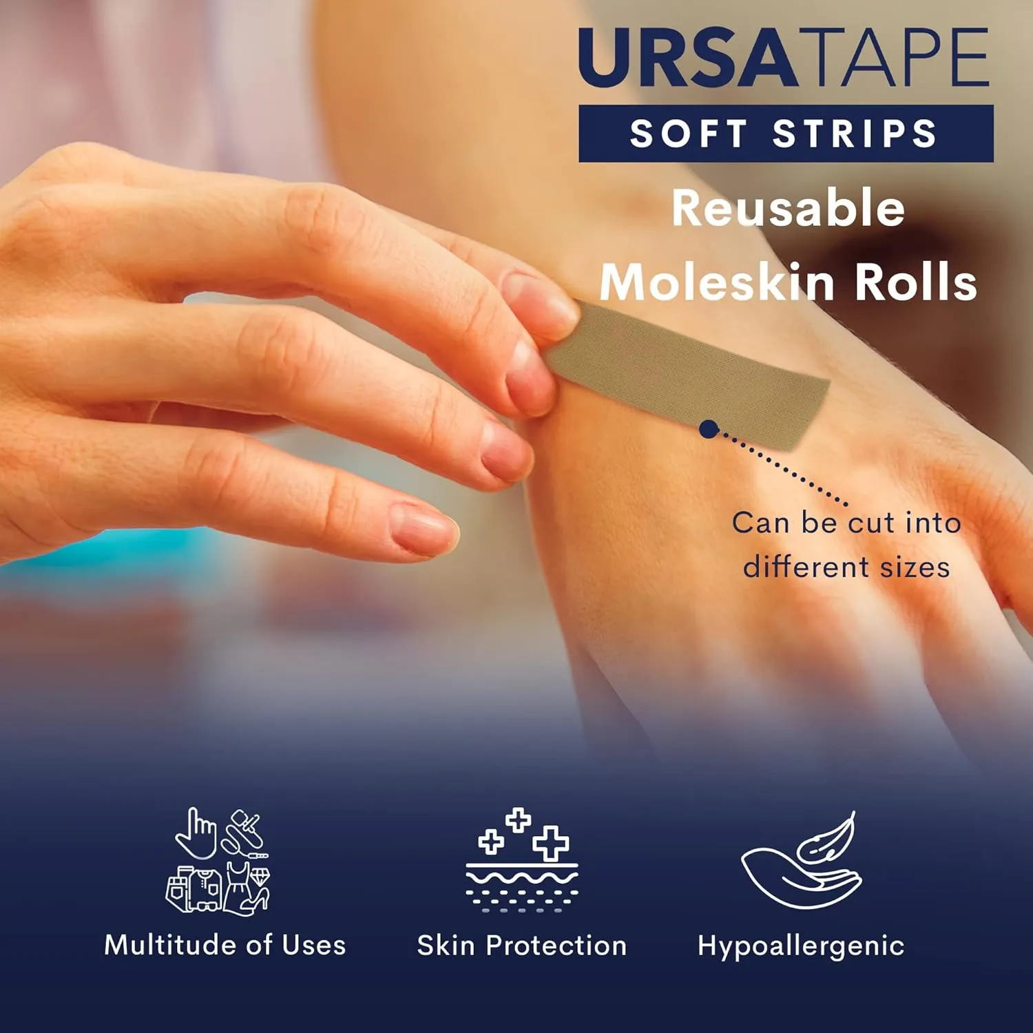URSA Tape, Stretchy Moleskin Fabric Tape Roll, Heavy-Duty No-Residue Fashion Tape and Body Tape for Fabric, Shoes, Skin and More, Beige, 100x15 Centimeters (39 x 6 inches)