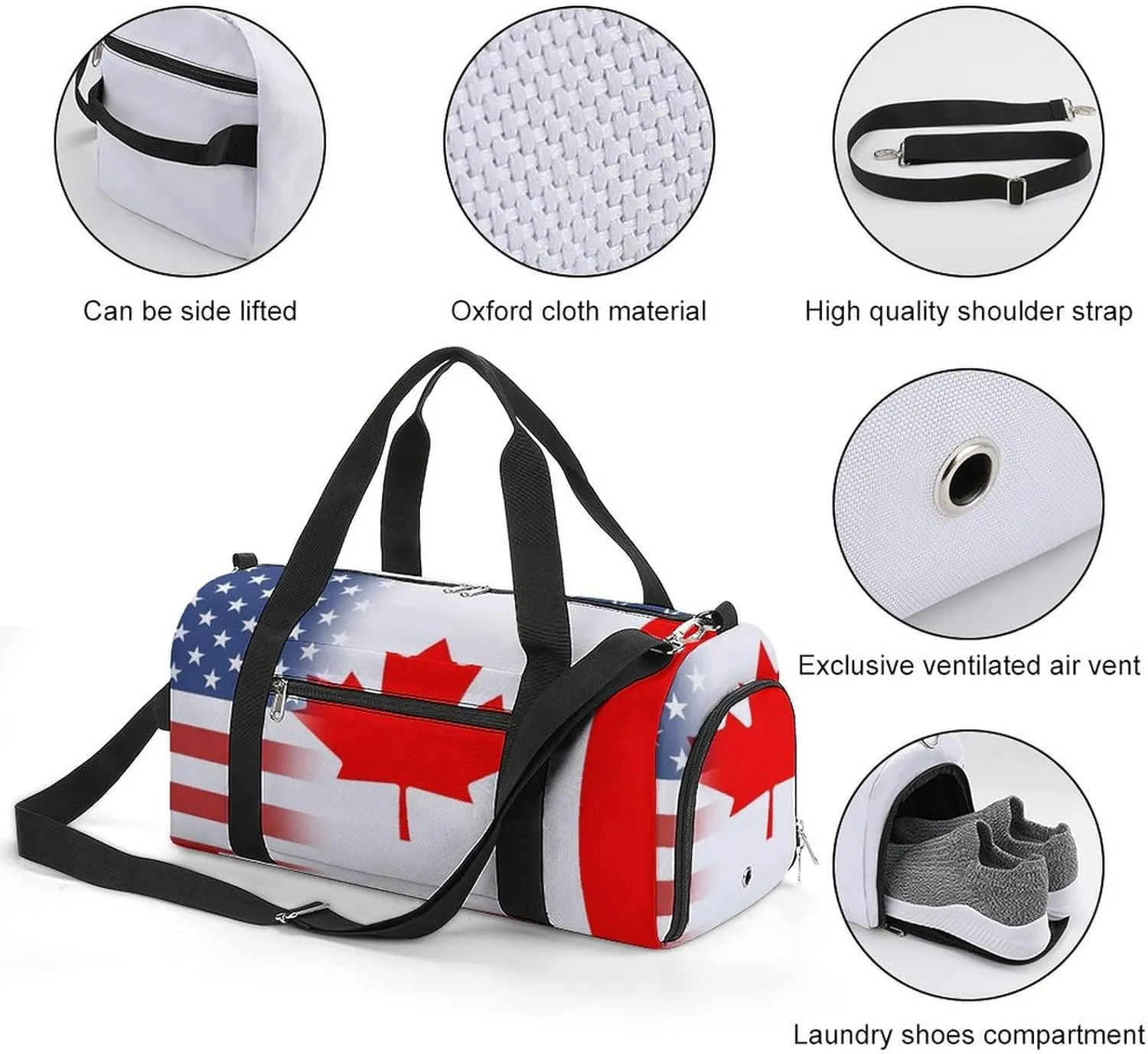 US And Canadian Flag Gym Bag-Workout Organizer with Water Resistant Compartments for Gym Lovers