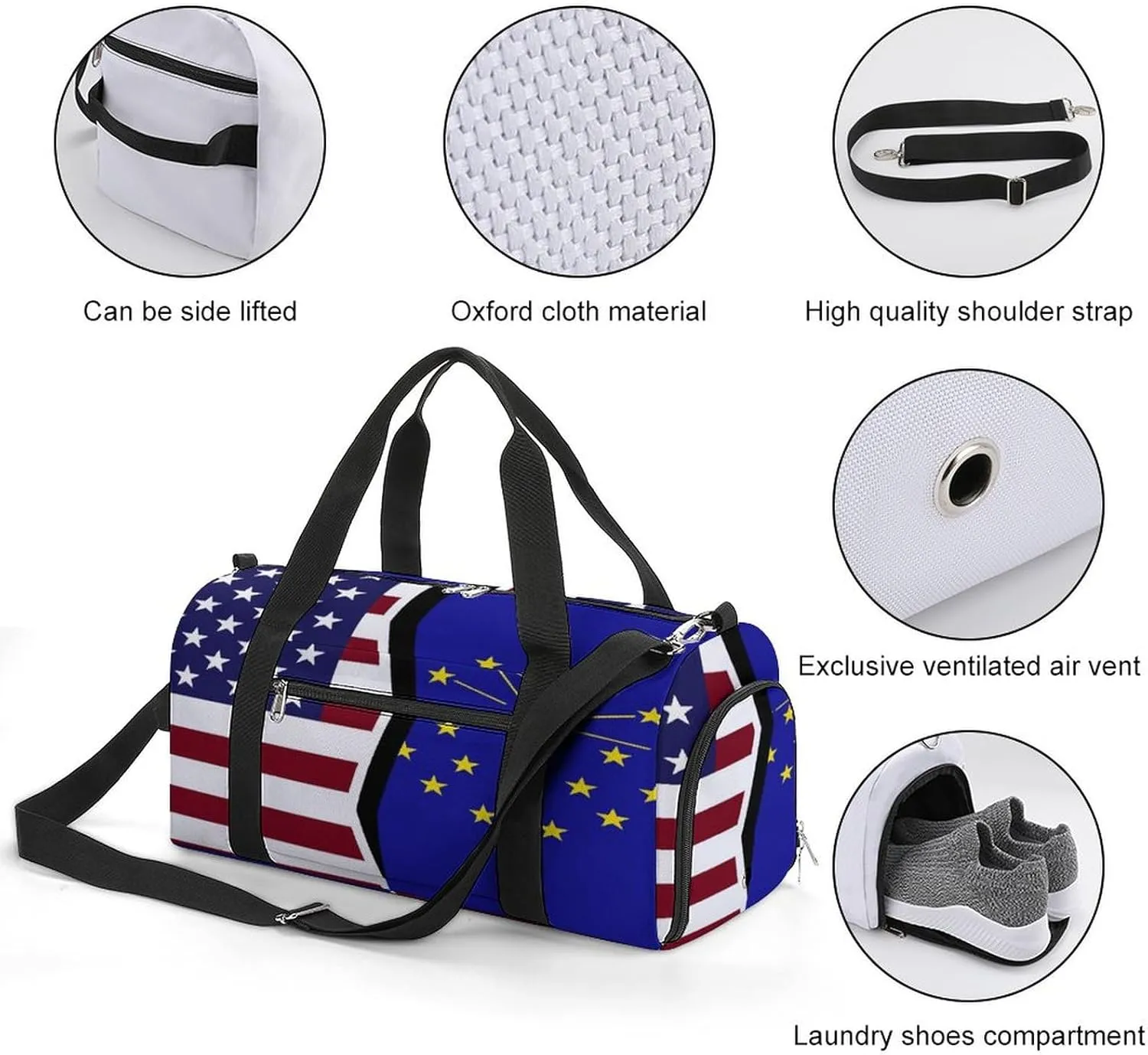 US And Indiana State Flag Gym Bag-Workout Organizer with Water Resistant Compartments for Gym Lovers