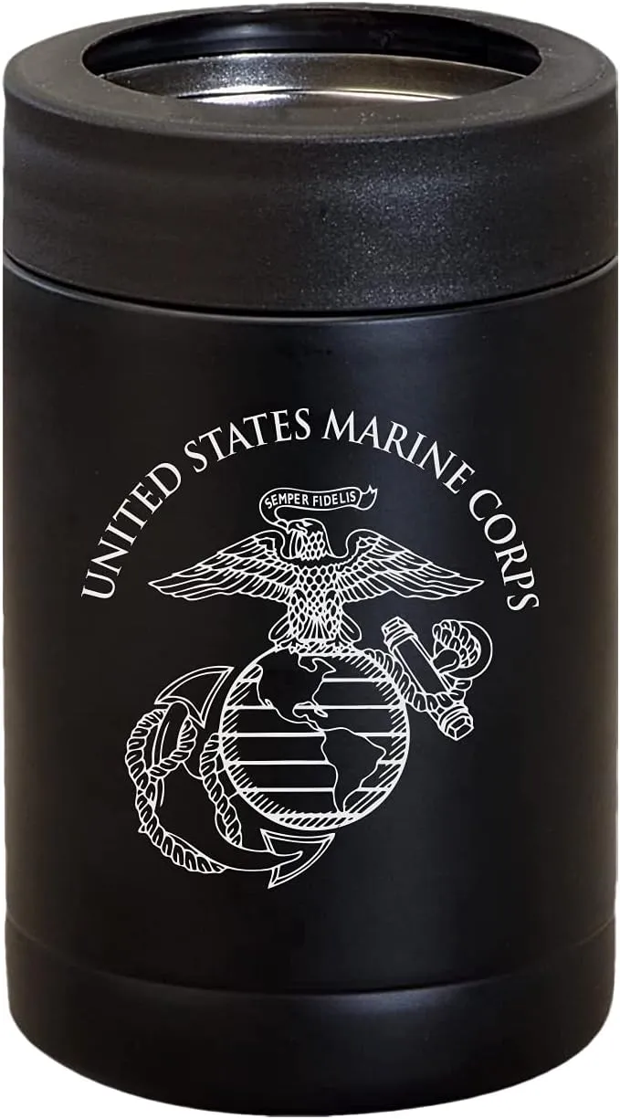 USMC Can Cooler - Insulated Stainless Steel Marine Corps Bottle Cooler - Insulated Marine Corps Drink Cooler | Disabled USMC Vet Owned SMALL Business