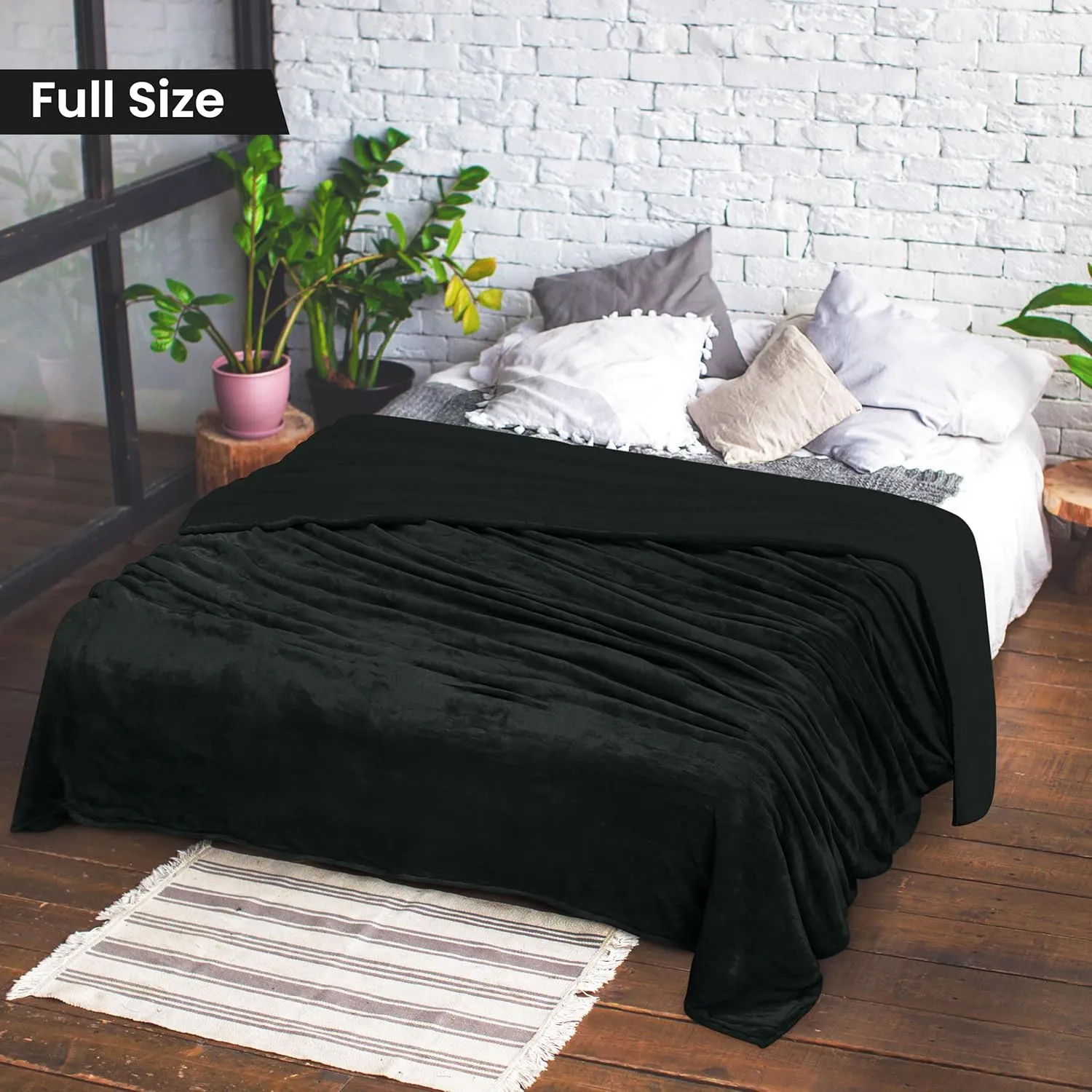 Utopia Bedding Sherpa Blanket Full Size (Black, 90x84 Inches) - Soft Lightweight Plush Fleece Reversible Blanket for Bed, Sofa, Couch, Camping and Travel