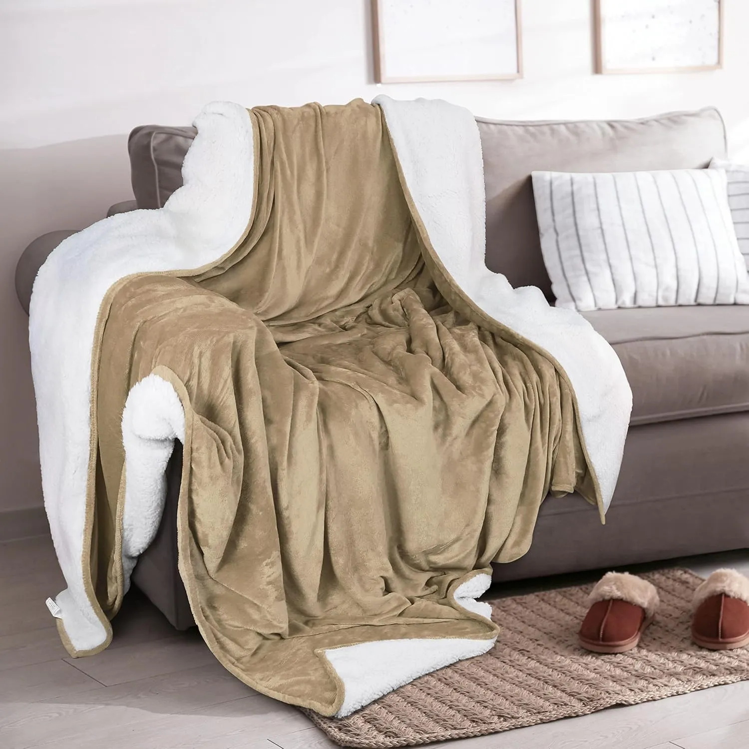 Utopia Bedding Sherpa Blanket Full Size (Camel, 90x84 Inches) - Soft Lightweight Plush Fleece Reversible Blanket for Bed, Sofa, Couch, Camping and Travel