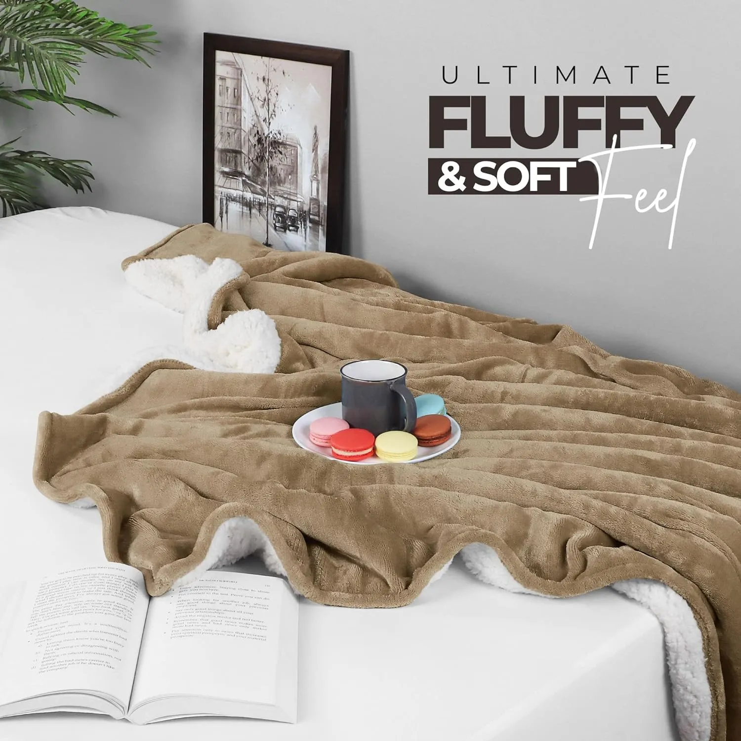 Utopia Bedding Sherpa Blanket Full Size (Camel, 90x84 Inches) - Soft Lightweight Plush Fleece Reversible Blanket for Bed, Sofa, Couch, Camping and Travel