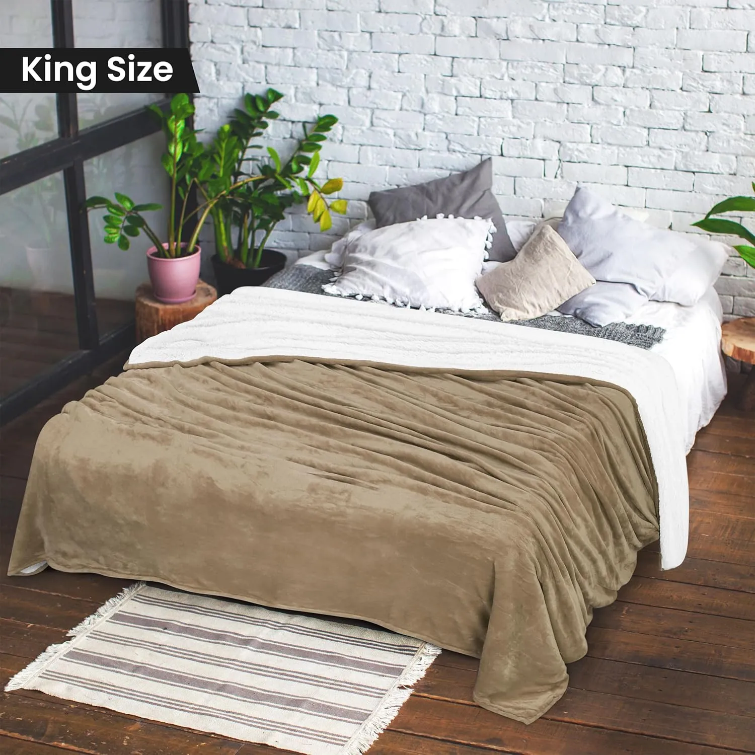 Utopia Bedding Sherpa Blanket King Size (Camel, 90x102 Inches) - Soft Lightweight Plush Fleece Reversible Blanket for Bed, Sofa, Couch, Camping and Travel
