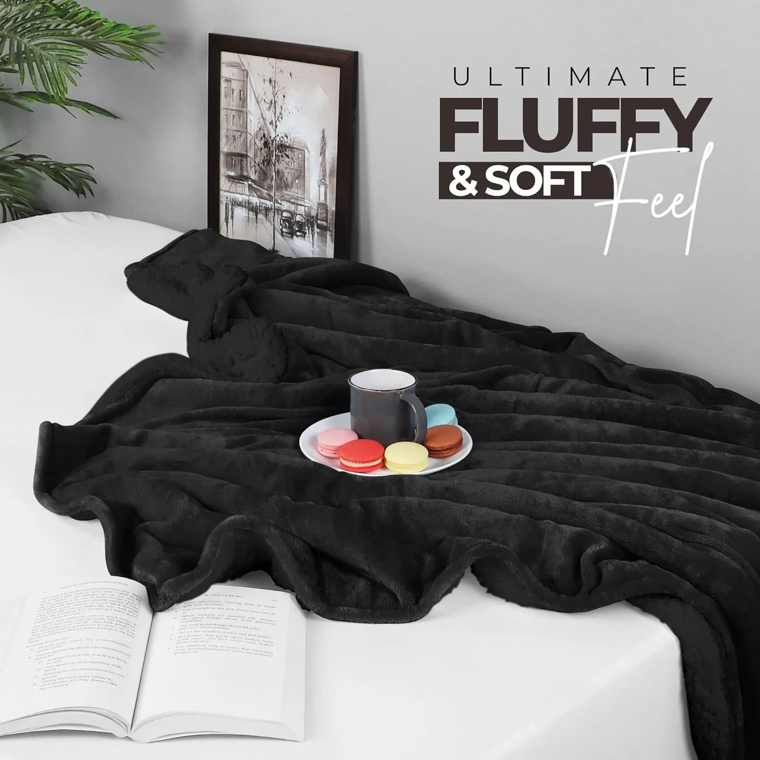 Utopia Bedding Sherpa Blanket Queen Size (Black, 90x90 Inches) - Soft Lightweight Plush Fleece Reversible Blanket for Bed, Sofa, Couch, Camping and Travel