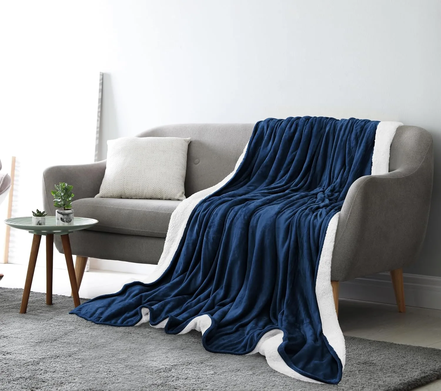 Utopia Bedding Sherpa Blanket Queen Size (Navy, 90x90 Inches) - Soft Lightweight Plush Fleece Reversible Blanket for Bed, Sofa, Couch, Camping and Travel