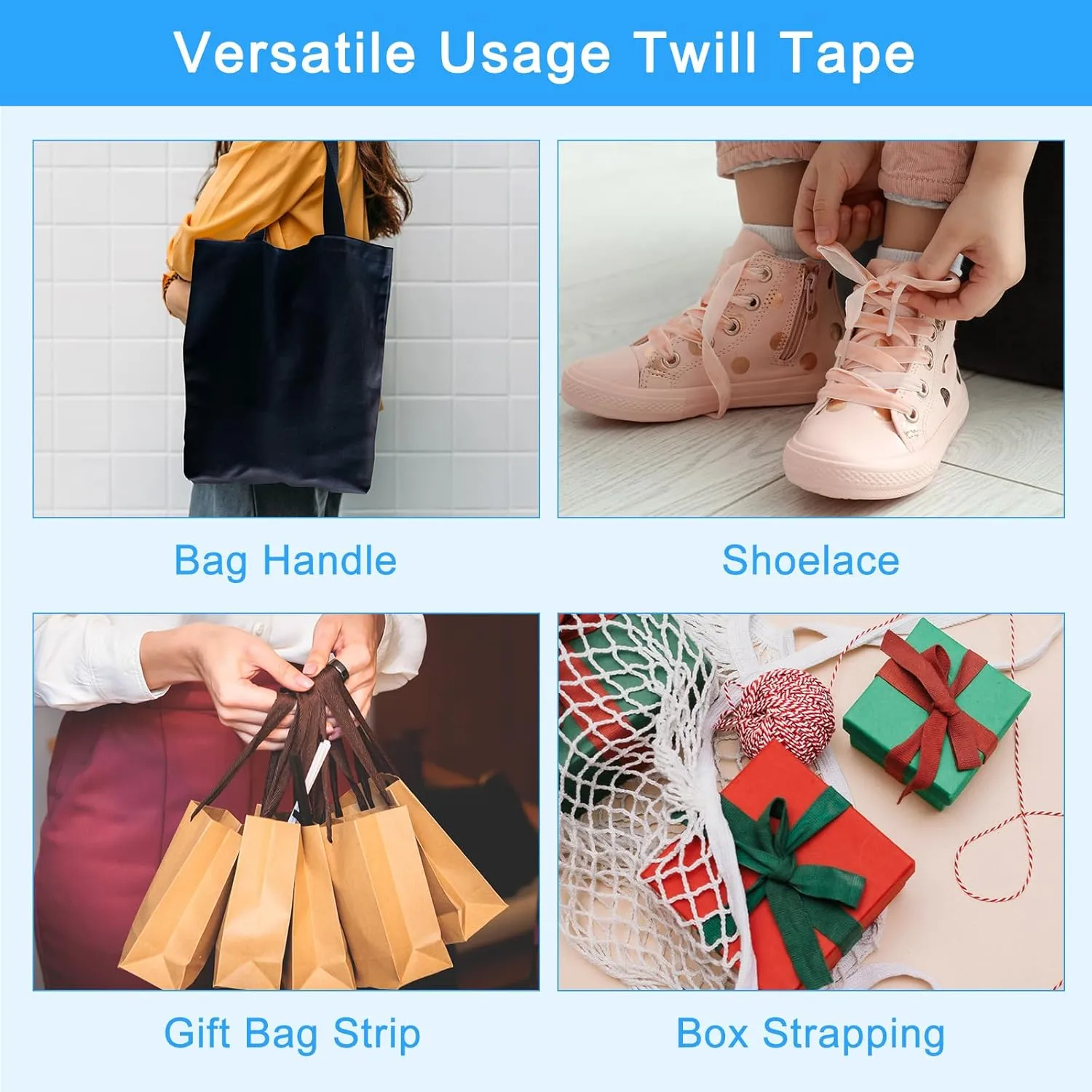 uxcell 50 Yards Cotton Twill Tape, 1-inch Herringbone Webbing Ribbon Bias Binding Tapes for Clothes Sewing, DIY Crafting (Gray White)