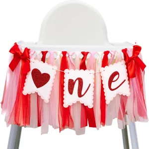 Valentine Day One High Chair Banner - Valentine's Day 1st Birthday Party Decorations, Sweet First Birthday Party Supplies, Valentine Day Love Sign Anniversary Photo Background Props