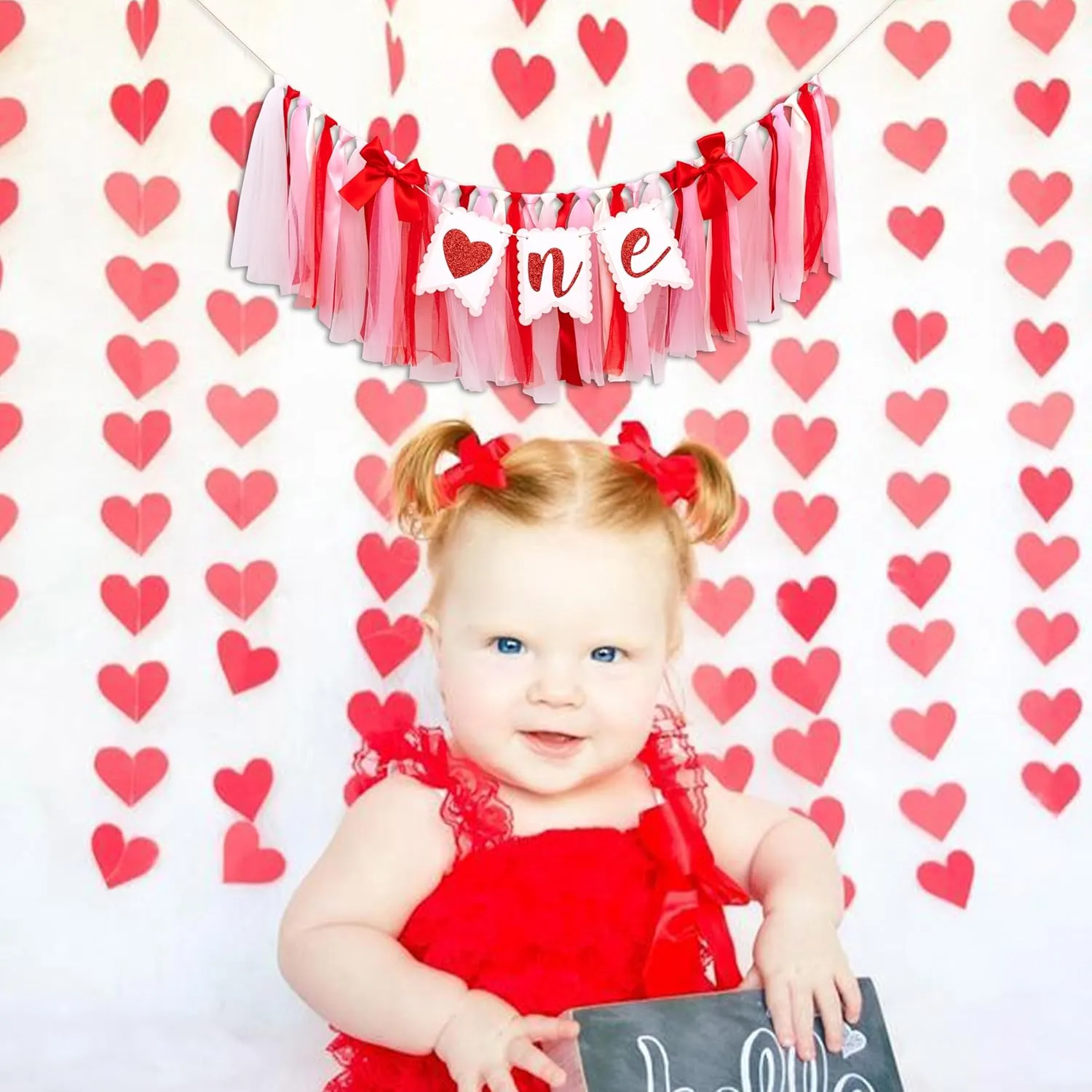 Valentine Day One High Chair Banner - Valentine's Day 1st Birthday Party Decorations, Sweet First Birthday Party Supplies, Valentine Day Love Sign Anniversary Photo Background Props