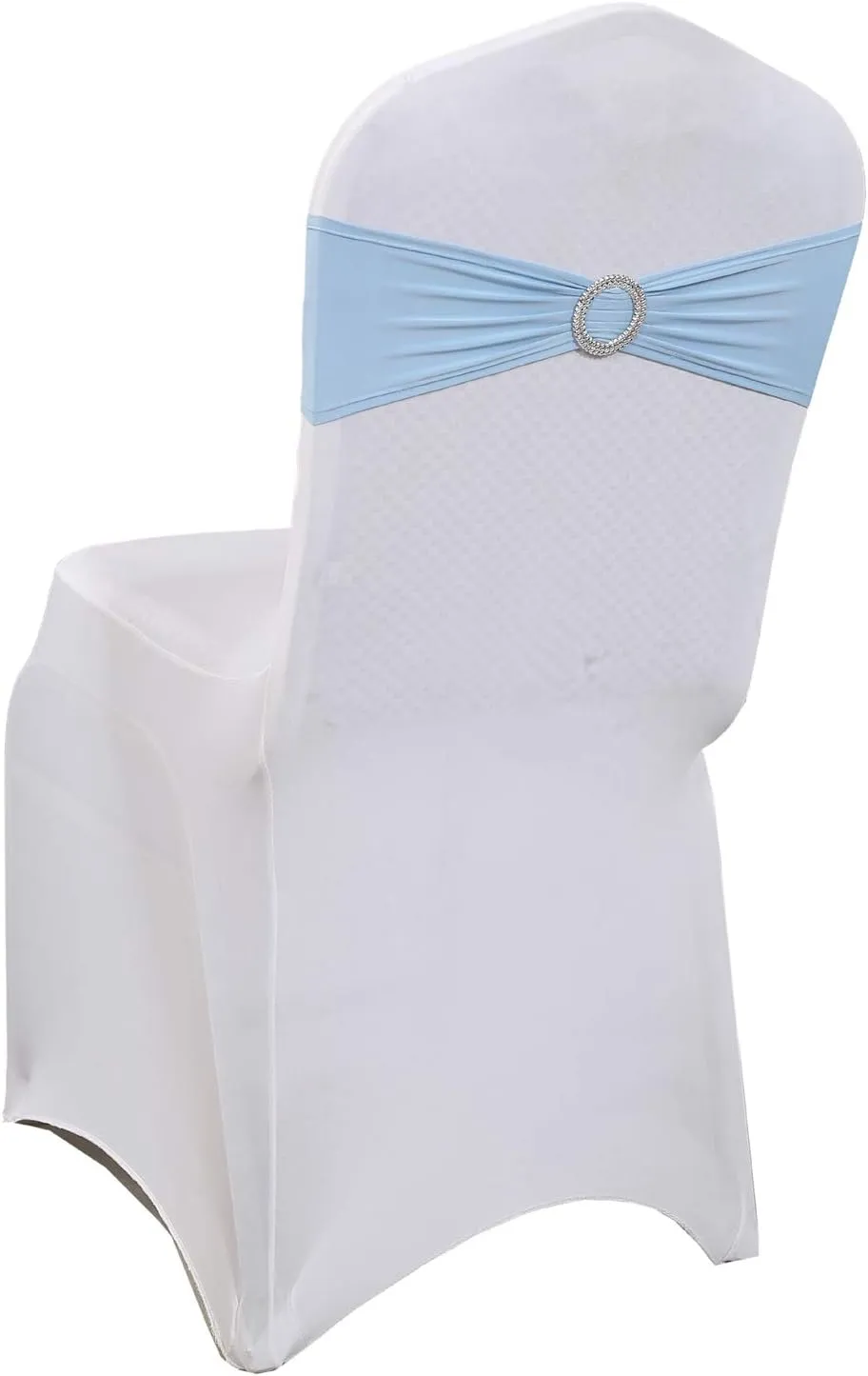 VDS - Baby Blue | Spandex Chair Sashes Bows | 100 PCS | Stretch Elastic Banquet Universal Folding Chair Band Tie with Silver Buckle Slider for Wedding Party Conference Celebration Event Decoration