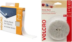 VELCRO Brand Sticky Back for Fabrics, 10 Ft Bulk Roll No Sew Tape with Adhesive & 5 Ft x 3/4 in | White Tape Roll with Adhesive | Cut Strips to Length