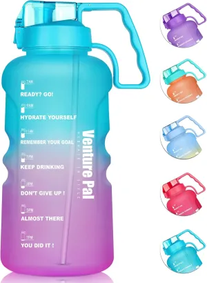 Venture Pal Large 64 & 128 OZ Water Bottle with Straw Motivational Gallon Water Bottle with Time Marker Water Jug for Drinking Home Office & Sports