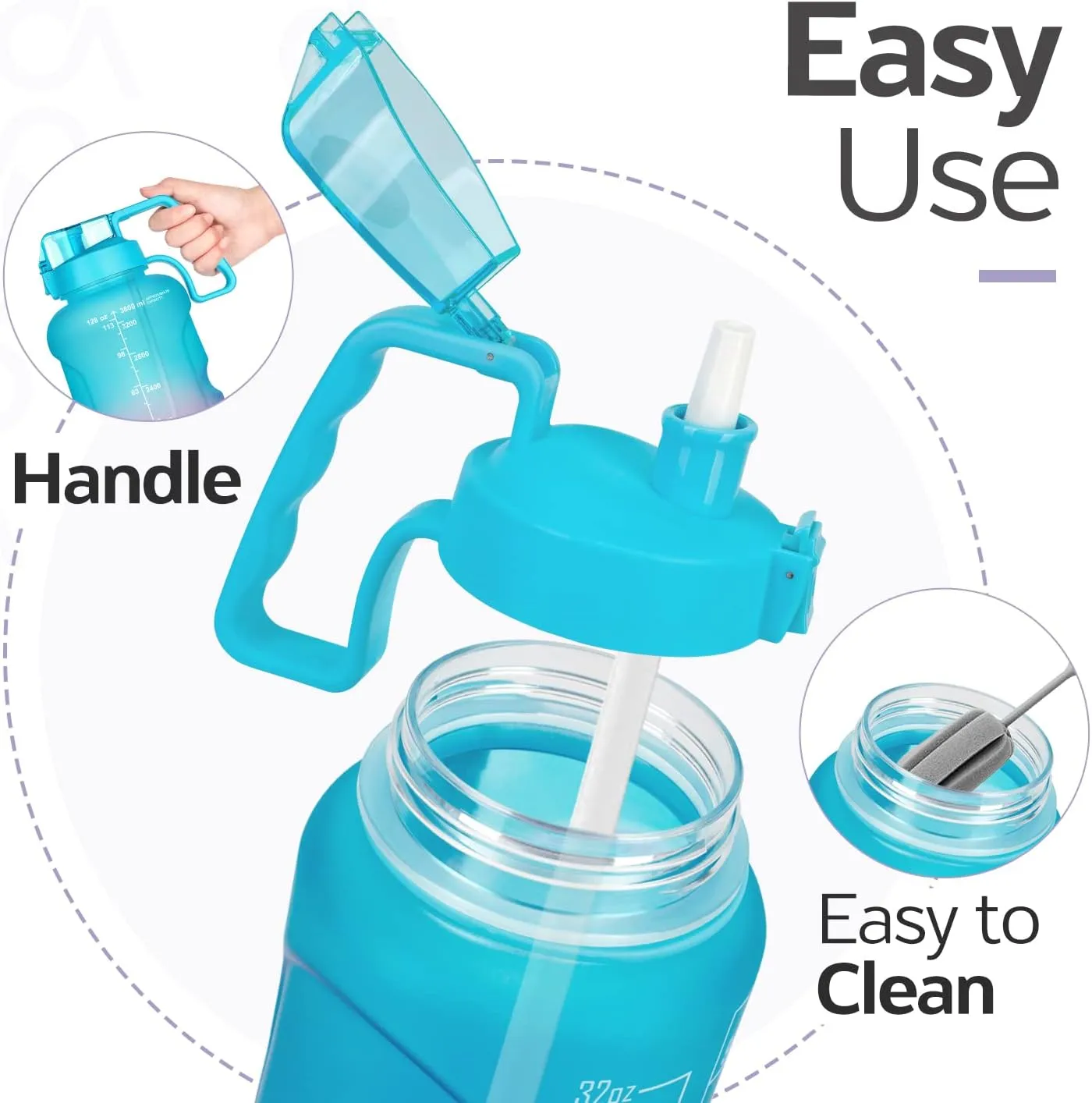 Venture Pal Large 64 & 128 OZ Water Bottle with Straw Motivational Gallon Water Bottle with Time Marker Water Jug for Drinking Home Office & Sports
