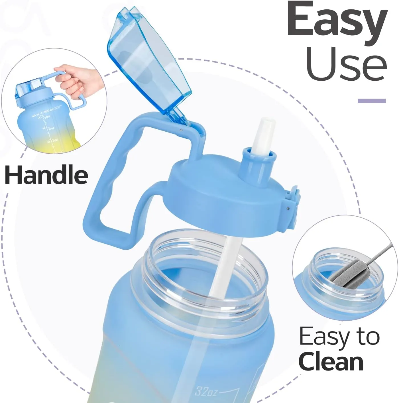 Venture Pal Large 64 & 128 OZ Water Bottle with Straw Motivational Gallon Water Bottle with Time Marker Water Jug for Drinking Home Office & Sports
