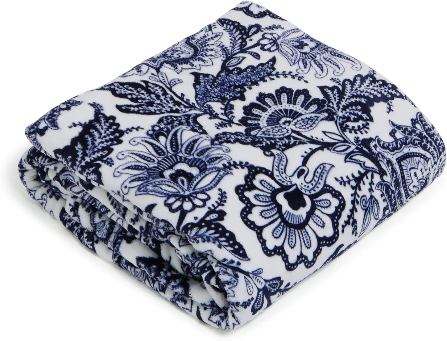 Vera Bradley Women's Oversized Fleece Plush Throw Blanket, Java Navy & White, Twin/Twin XL