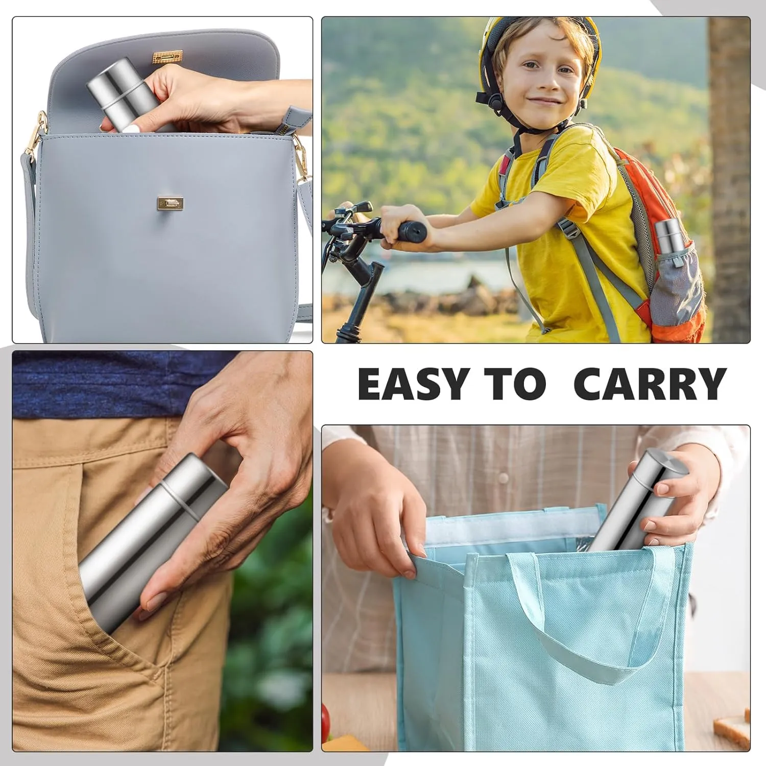 Vesici Mini Water Bottles 4.4 oz Cute Small Insulated Stainless Steel Purse Water Bottles Pocket Slim Flask Keeps Drink Cold and Hot for Women Lunch Bag Coffee(Silver,2 Pack)