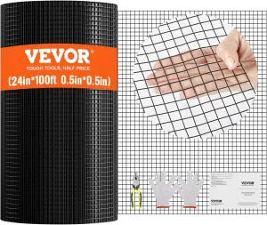 VEVOR Hardware Cloth, 24'' x 100' 1/2 inch Galvanized Wire Mesh Roll, 19 Gauge Chicken Wire Fencing Roll, Vinyl Metal Wire Mesh for Chicken Coop Barrier, Rabbit Snake Fences, Poultry Enclosures