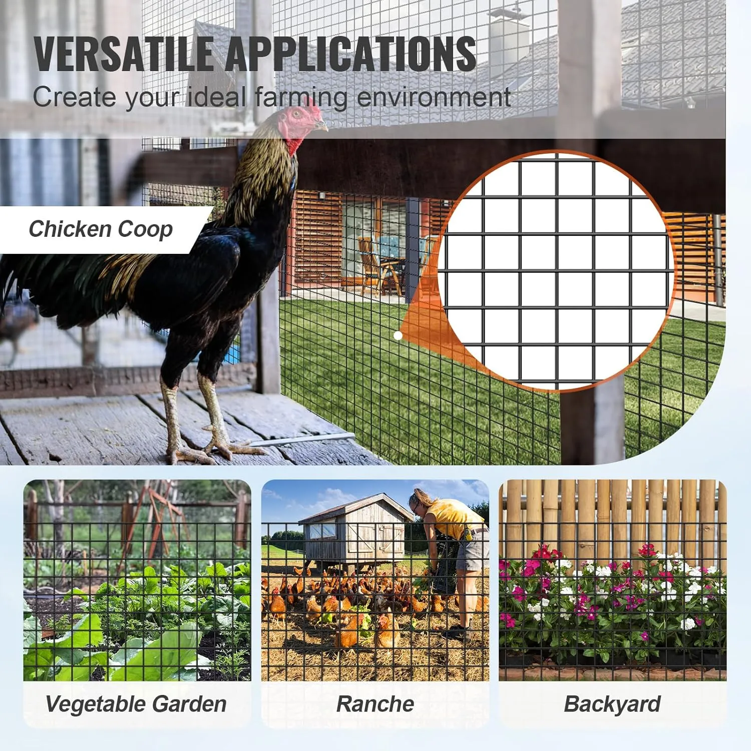 VEVOR Hardware Cloth, 48'' x 50' 1/2inch Galvanized Wire Mesh Roll, 19 Gauge Chicken Wire Fence Roll, Vinyl Coating Metal Wire Mesh for Chicken Coop Barrier, Rabbit Snake Fences, Poultry Enclosures