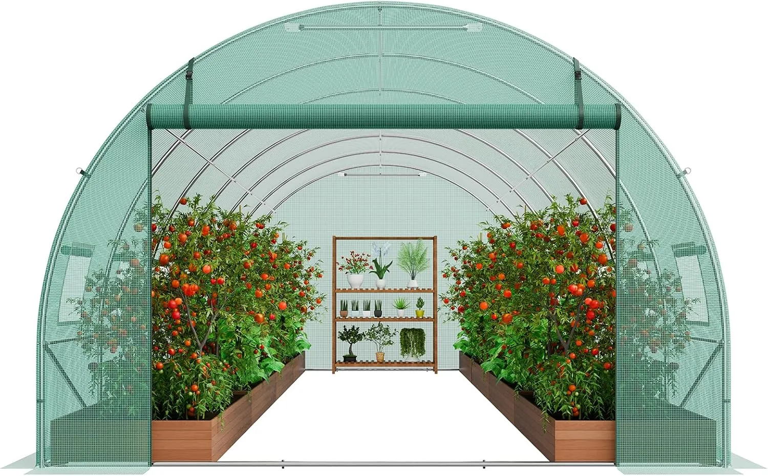 VEVOR Walk-in Tunnel Greenhouse, 19.4x9.7x6.5 ft Hoop House Greenhouse Tunnel, Plant Hot House with Galvanized Steel Frame, Green PE Cover, Roll-up Zipper Door and 12 Windows for Outdoor