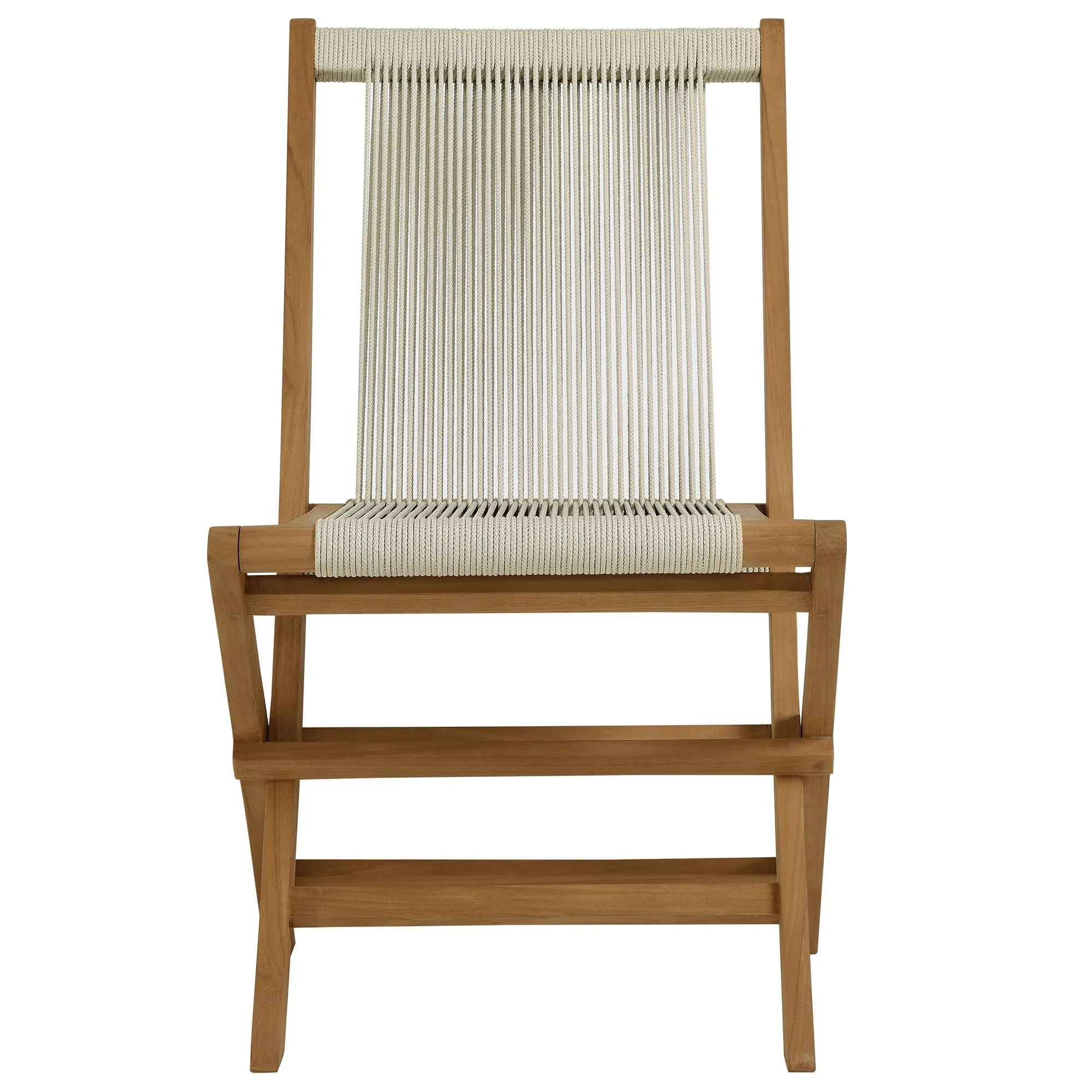 Vienna 2-Piece Outdoor Patio Teak and Rope Folding Accent Lounge Chair and Ottoman Set