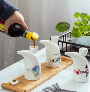 Vinegar Bottle Anti-Leakage, Ceramic Olive Oil Bottle Japanese Ceramic Oil Pot/Seasoning Bottle/Vinegar Bottle/Soy Sauce Bottle 250ml