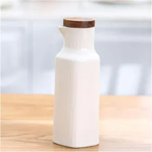 Vinegar Bottle Anti-Leakage, Tabletop Olive Oil Dispenser Bottle-Soy Sauce or Vinegar Cruet-Modern Marble Ceramic Dinner Dispenser (Blue) (White)