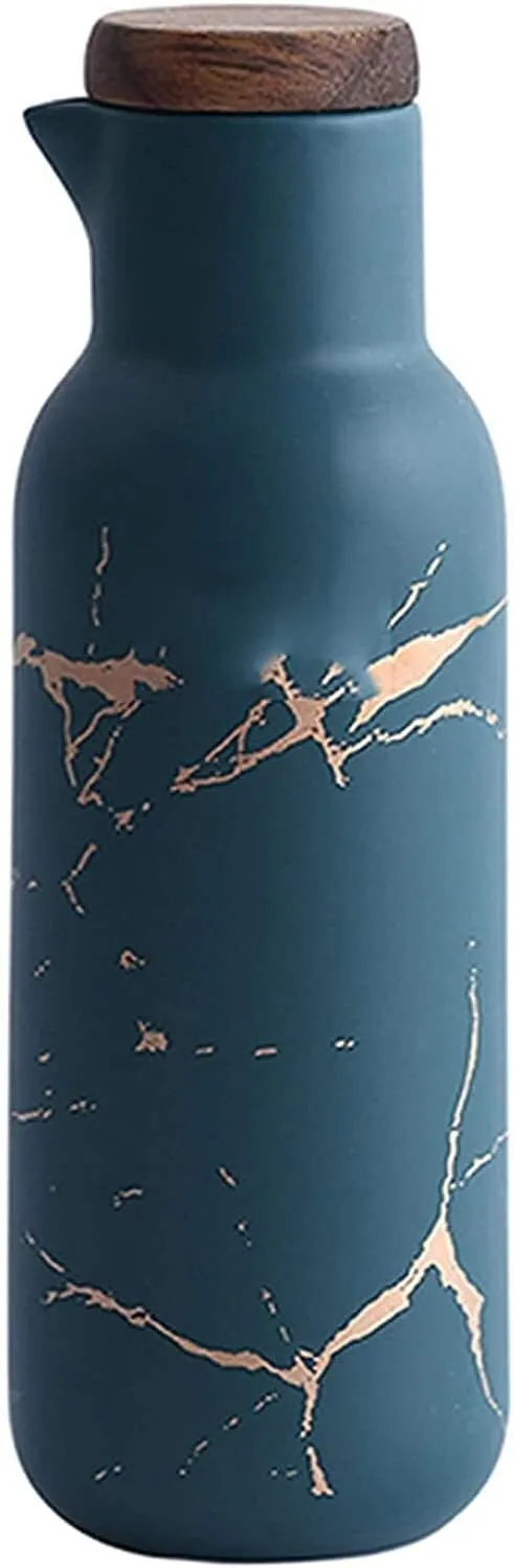 Vinegar Bottle Anti-Leakage,(380 ML), Ceramic Tabletop Olive Oil Dispenser Bottle-Modern marble Ceramic Dinner Dispenser Ca (Blue) (Blue)