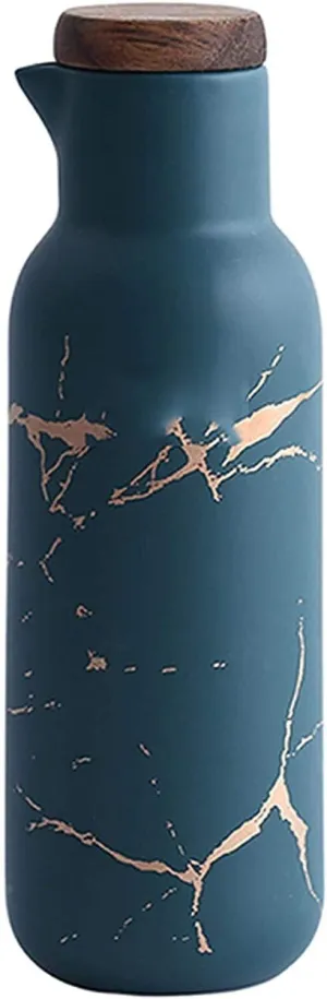Vinegar Bottle Anti-Leakage,(380 ML), Ceramic Tabletop Olive Oil Dispenser Bottle-Modern marble Ceramic Dinner Dispenser Ca (Blue) (Blue)