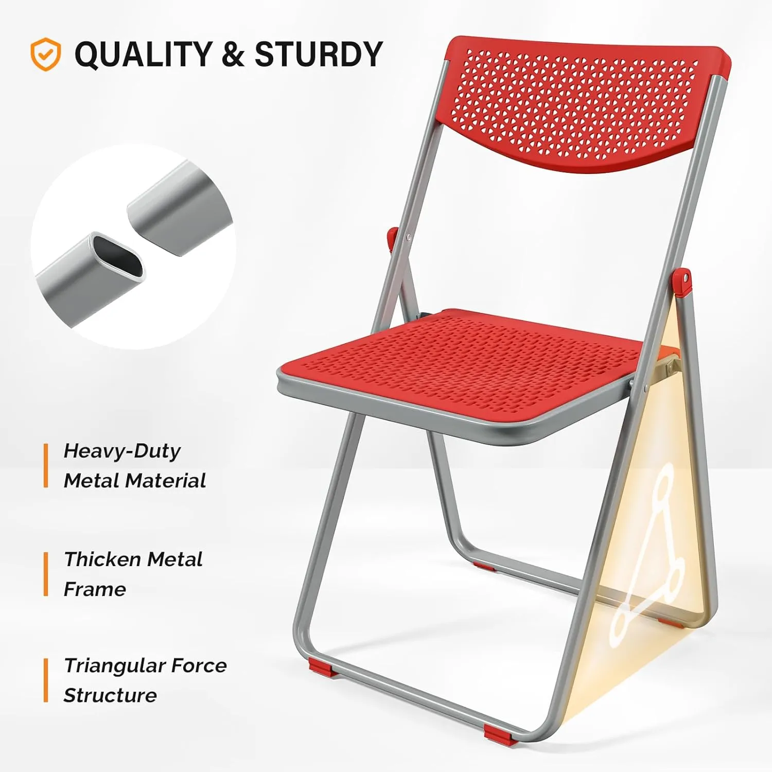 VINGLI Plastic Folding Chairs, Comfortable Foldable Chair with Breathable Mesh Seat and Sturdy Metal Frame 350lbs Capacity for Indoor and Outdoor Use, Party, Event, Office, Dining, Red, 6 Pack