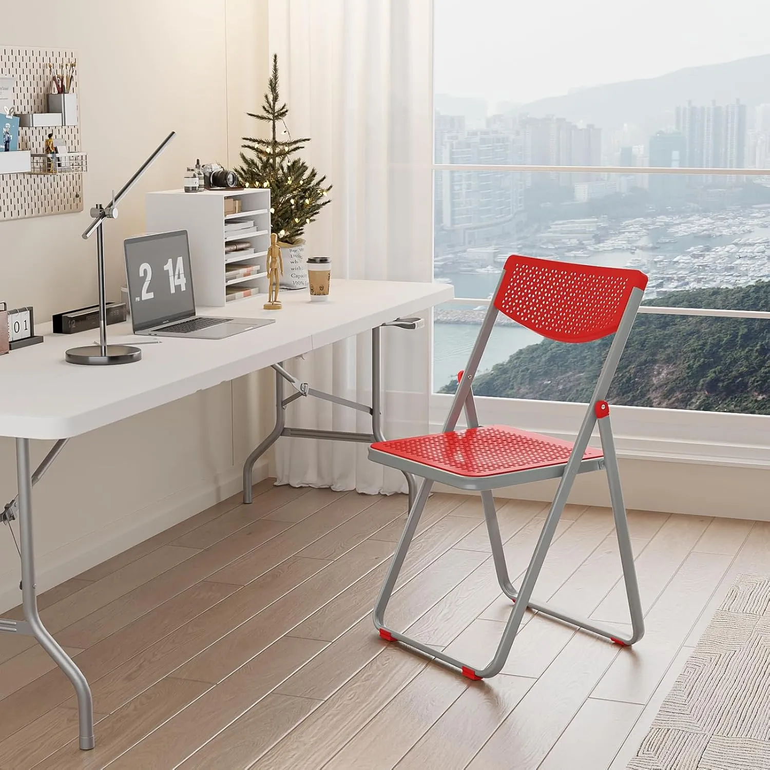 VINGLI Plastic Folding Chairs, Comfortable Foldable Chair with Breathable Mesh Seat and Sturdy Metal Frame 350lbs Capacity for Indoor and Outdoor Use, Party, Event, Office, Dining, Red, 6 Pack