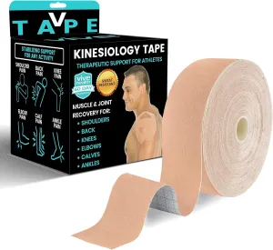 Vive Kinesiology Tape (105 Feet) - Therapeutic Athletic Support Tape - Uncut Kensio Roll - Muscle and Joint Recovery for Shoulder, Back, Knee, Elbow and Ankle Pain Relief - Waterproof for Sports