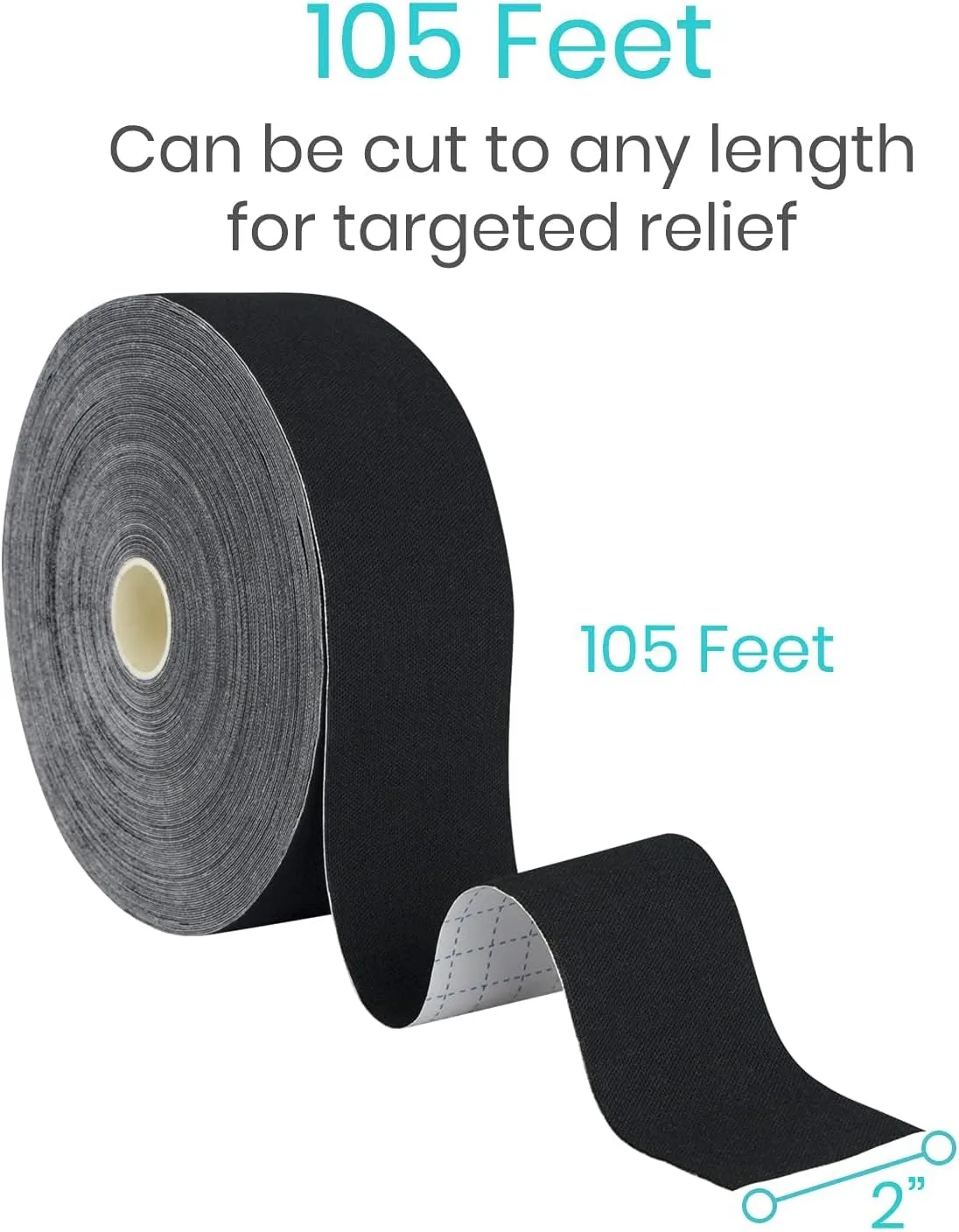 Vive Kinesiology Tape (105 Feet) - Therapeutic Athletic Support Tape - Uncut Kensio Roll - Muscle and Joint Recovery for Shoulder, Back, Knee, Elbow and Ankle Pain Relief - Waterproof for Sports
