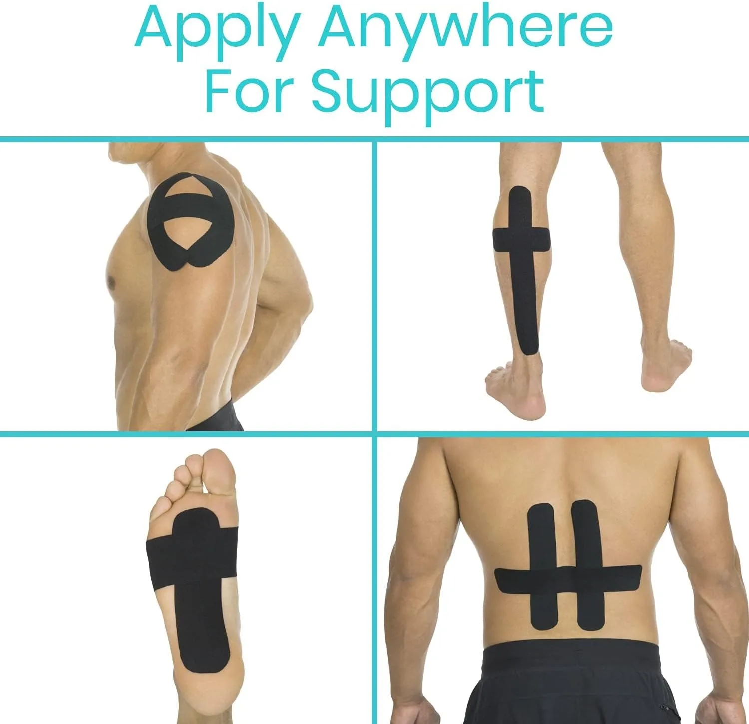 Vive Kinesiology Tape (105 Feet) - Therapeutic Athletic Support Tape - Uncut Kensio Roll - Muscle and Joint Recovery for Shoulder, Back, Knee, Elbow and Ankle Pain Relief - Waterproof for Sports
