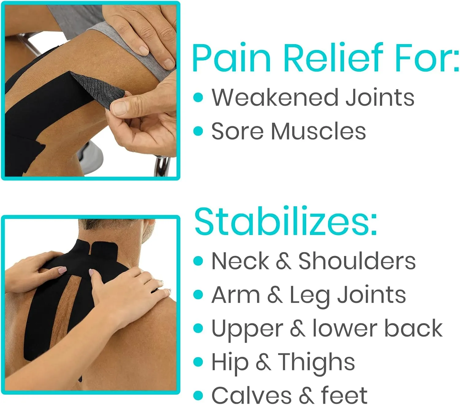 Vive Kinesiology Tape Roll - Tape Precut Strips (2" x 105 Feet/128 Strips) - Kinesio Sports Tape Athletic - Knee, Shoulder, Ankle, Muscle K Tape Adhesive Elastic Wrap - Body Kinetic Tape Waterproof