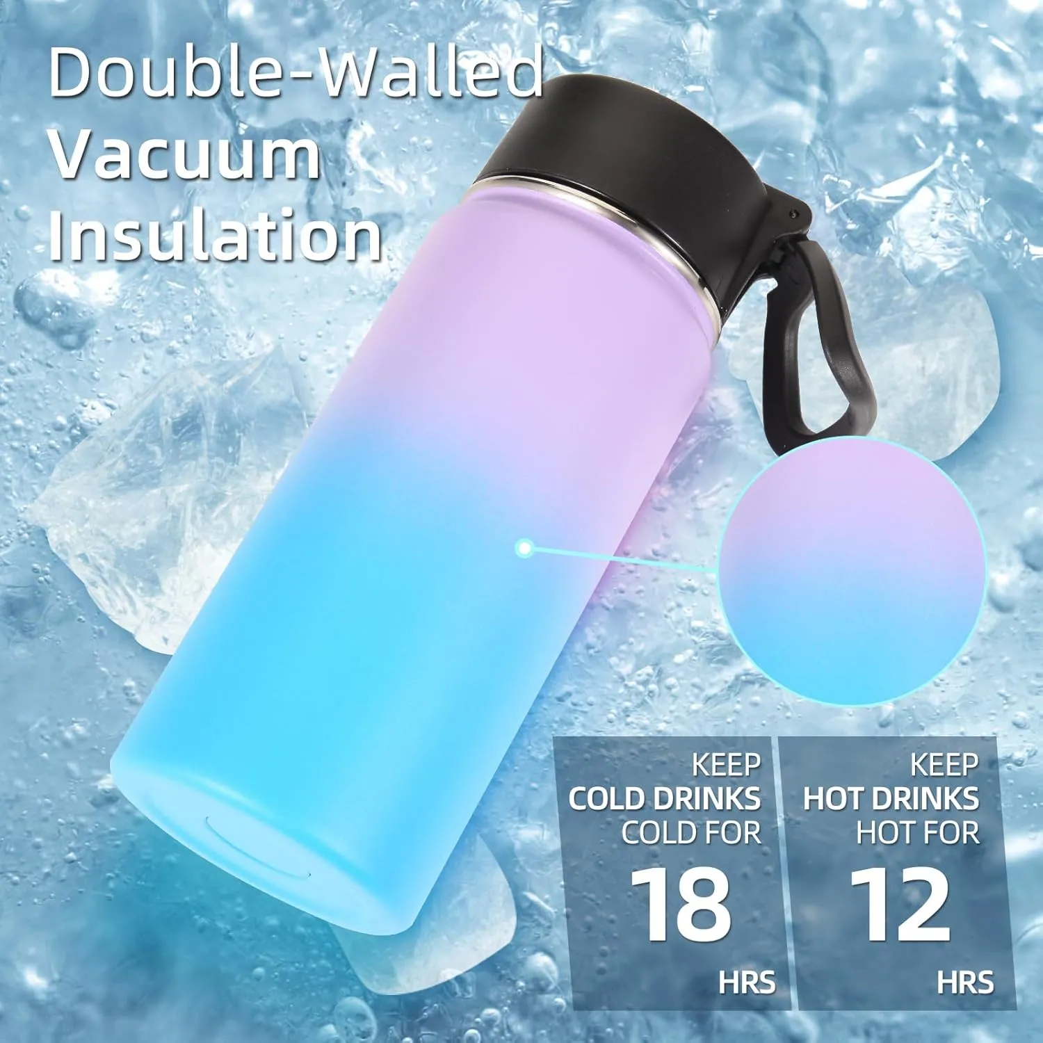 Volhoply 16 OZ Kids Water Bottle Bulk 4 Pack,Insulated Sports Bottles with Straw Lid,Stainless Steel Bottle with Handle Keep Cold,Double Wall Vacuum Tumbler Cups for School,Girls(Assorted,Set of 4)